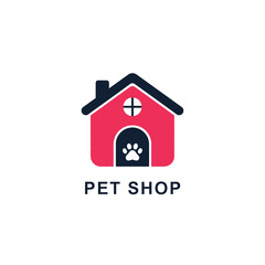 Fototapeta premium Pet shop logo vector with house and paw print for animal care business or veterinary clinic