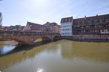 Fototapeta premium Urban view in Nuremberg Germany with historic buildings in city center 