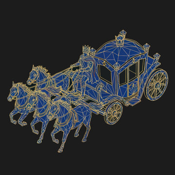 Blue Carriage with Horses Illustration.