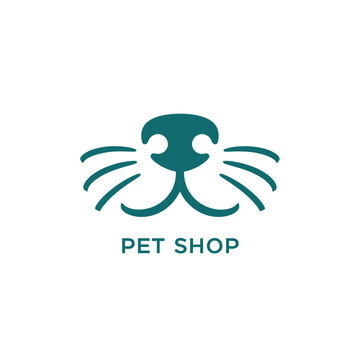 Teal animal nose and whiskers logo design for pet store or veterinary clinic on gray grid