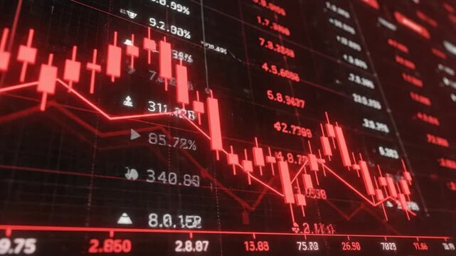Red stock market graph showing a sharp decline, financial crisis concept