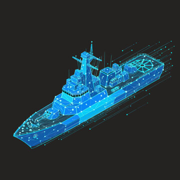 Digital Illustration of Naval Warship Vessel.