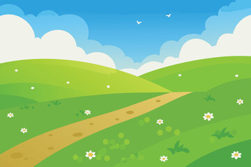 Fototapeta premium A peaceful landscape with rolling green hills and a dirt path high quality