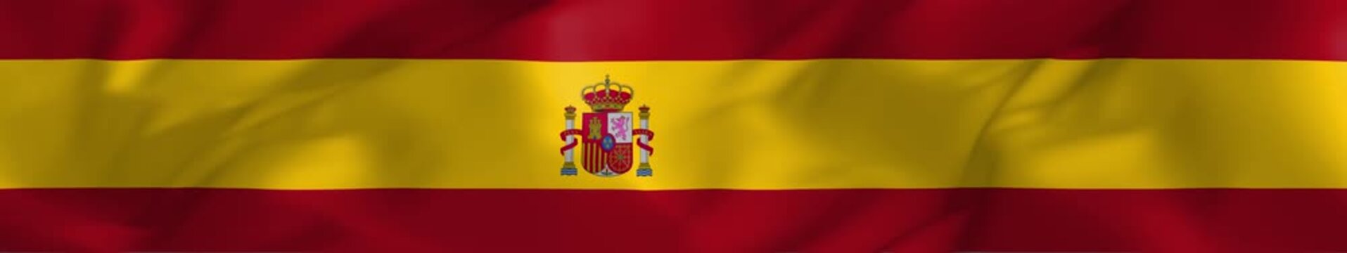 Vibrant Official Flag of Spain with Royal Coat of Arms | Panoramic | Looped Animation