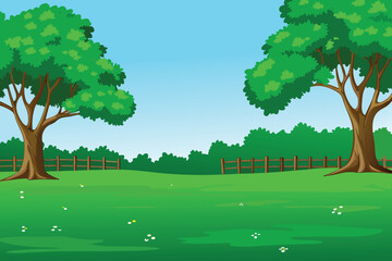 A vibrant cartoon landscape featuring green trees and a field high quality professional © MAYENUDDIN