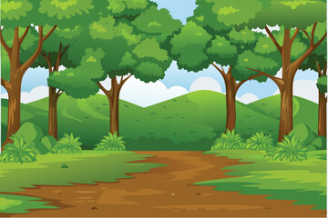 Fototapeta premium A vibrant landscape featuring lush trees and a winding path high quality professional