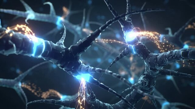 Neural network synapses firing with electric sparks in 3 d animation resolution
