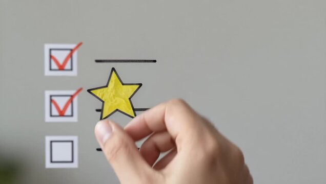 Hand Placing Yellow Star on Checklist for Accomplishments