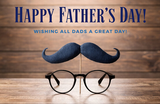 Happy fathers day wishing all dads great day greeting on wooden background with props