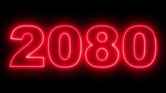 2080 neon line text. Abstract 2080 neon text animation, Concept of new year beginning, happy celebration, festival, new life, growth of business, investment, finance, innovation. 4k animation