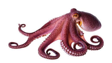 Isolated magnificent red octopus showcasing its powerful suction cups and intricate tentacles. © Isolde