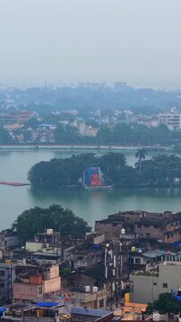 Vertical Aerial View of Chitrakote Waterfalls During Monsoon Bastar Chhattisgarh India