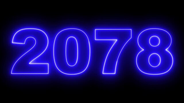 2078 neon line text. Abstract 2078 neon text animation, Concept of new year beginning, happy celebration, festival, new life, growth of business, investment, finance, innovation. 4k animation