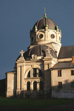 Exterior of the Basilian Monastery in Zhovkva at sunset