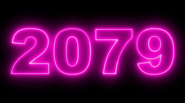 2079 neon line text. Abstract 2079 neon text animation, Concept of new year beginning, happy celebration, festival, new life, growth of business, investment, finance, innovation. 4k animation