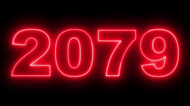 2079 neon line text. Abstract 2079 neon text animation, Concept of new year beginning, happy celebration, festival, new life, growth of business, investment, finance, innovation. 4k animation