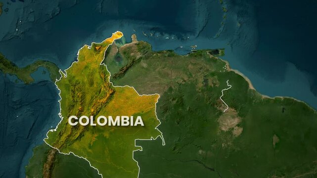 Political map animation highlighting Venezuela, Colombia, and Ecuador's geographical boundaries
