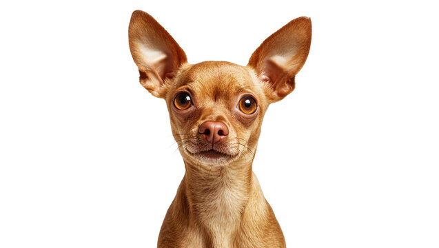 Isolated charming tan chihuahua dog with bright big eyes and prominent ears headshot