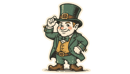 Fototapeta premium Charming Leprechaun Character in Green Attire Tipping Hat.