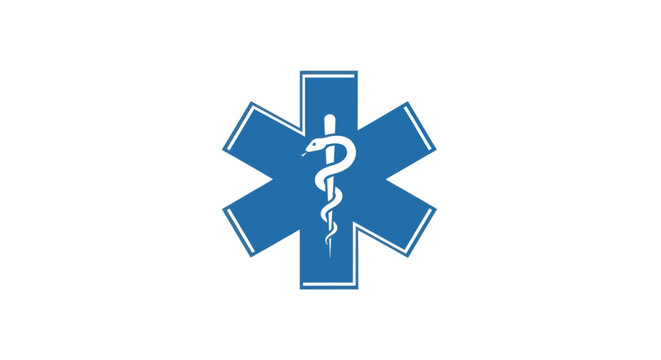 Blue Star of Life symbol, a vector graphic illustration representing emergency medical services and healthcare on a white background.