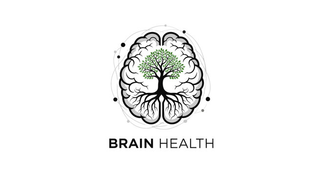 Brain health concept with a tree growing inside the human mind, representing mental growth, natural wellness, and cognitive development.