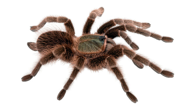 Isolated furry brown tarantula spider with textured body and hairy legs an exotic animal