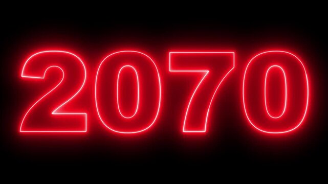 2070 neon line text. Abstract 2070 neon text animation, Concept of new year beginning, happy celebration, festival, new life, growth of business, investment, finance, innovation. 4k animation