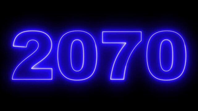 2070 neon line text. Abstract 2070 neon text animation, Concept of new year beginning, happy celebration, festival, new life, growth of business, investment, finance, innovation. 4k animation