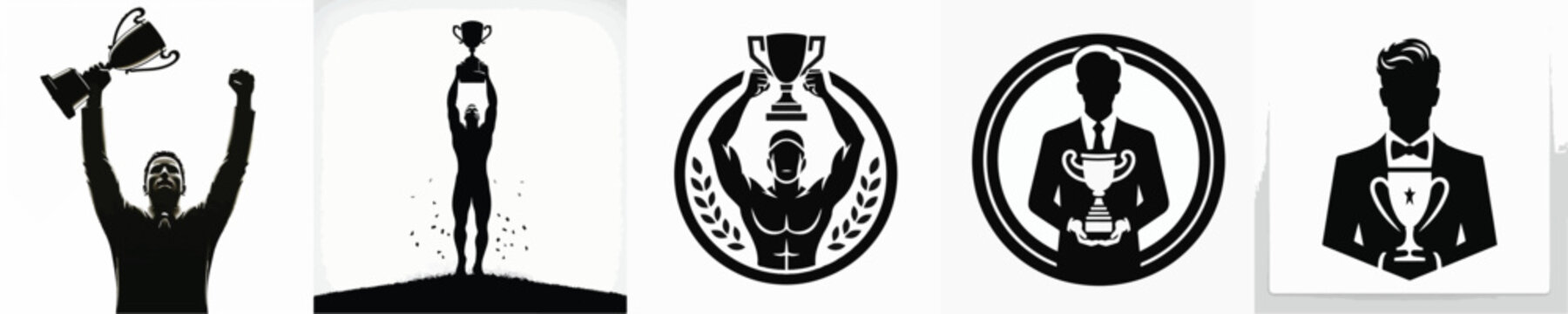 Vector silhouette of a man holding a trophy