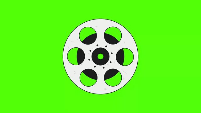 Vintage Film Reel Icon on Green Screen Background for Chroma Key Video Production
