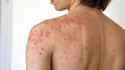 Naklejka premium Unhealthy back skin showing rash and inflamed pimples