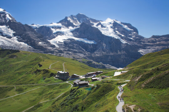 Scenic view of the Kleine Scheidegg mountain pass at the foot of the Eiger