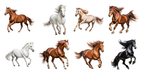 Obraz premium PNG Dynamic galloping horses collection on transparent background