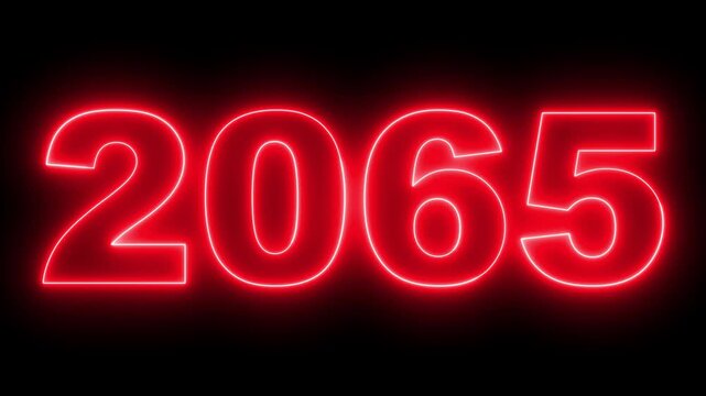 2065 neon line text. Abstract 2065 neon text animation, Concept of new year beginning, happy celebration, festival, new life, growth of business, investment, finance, innovation. 4k animation