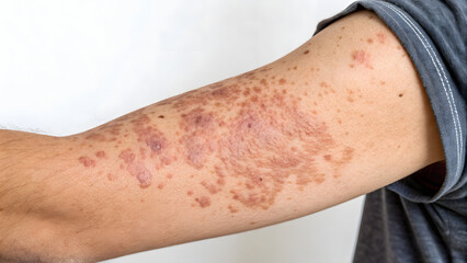 Fototapeta premium Close up image of human arm skin showing morphea symptoms
