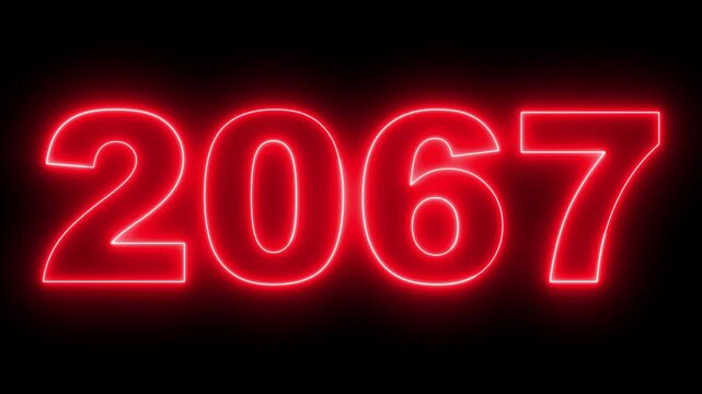 2067 neon line text. Abstract 2067 neon text animation, Concept of new year beginning, happy celebration, festival, new life, growth of business, investment, finance, innovation. 4k animation