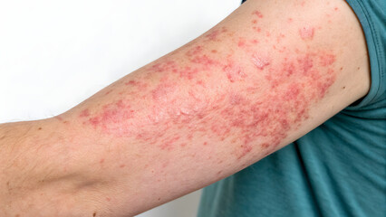 Naklejka premium Close up of human arm skin showing signs of rosacea