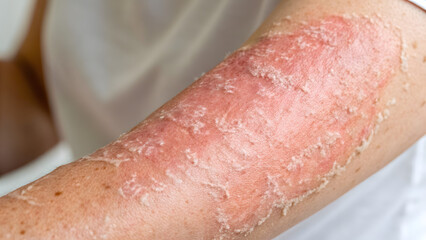 Fototapeta premium Close up photo of arm skin with severe sunburn damage