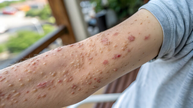 Close up view of arm skin with lichen planus rash visible