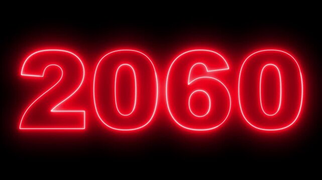 Happy New Year 2060 festive greeting with neon sign animation. Symbol of new year, growth, innovation, and celebration. 2060 concept
