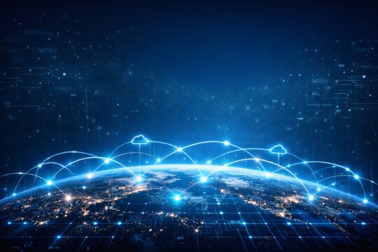 Global technology network connection and cloud computing concept over earth planet