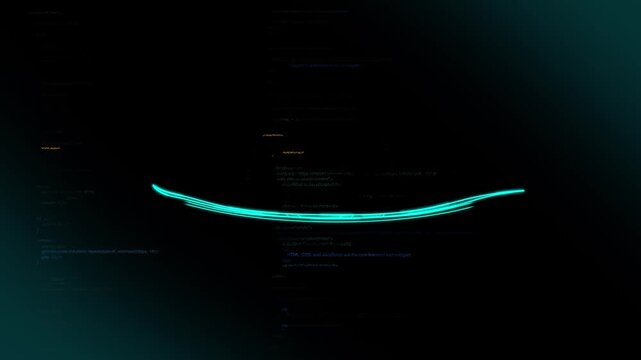 Secret Tech Lab Scene. Furtive Computing Setting Featuring Glowing Neural Rings And Scrolling Syntax