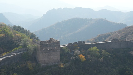 The great wall view located in the Jinshan hills near the Peking in China
