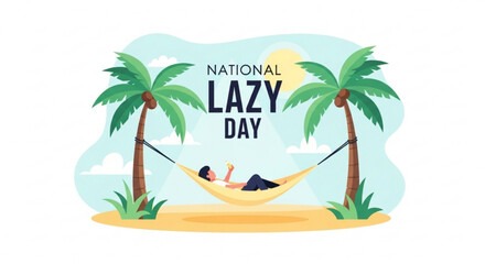 Obraz premium Person relaxing in hammock on beach for national lazy day with palm trees