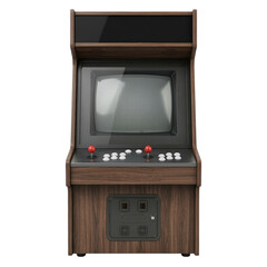 Vintage wood grain arcade cabinet with CRT screen © BTG