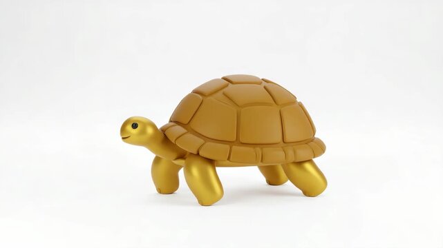 Minimalist stylized golden tortoise character with a smooth shell standing on a clean white background
