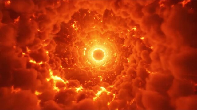 Abstract Fiery Tunnel with Bright Central Light and Flowing Lava-like Textures.
