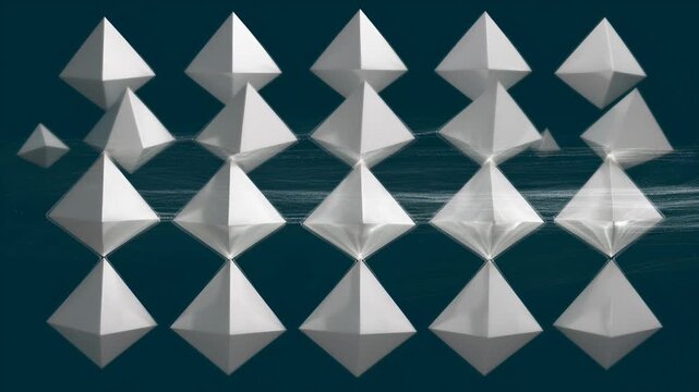 Abstract Geometric Pattern of White Octahedrons Floating on Dark Blue Water Surface