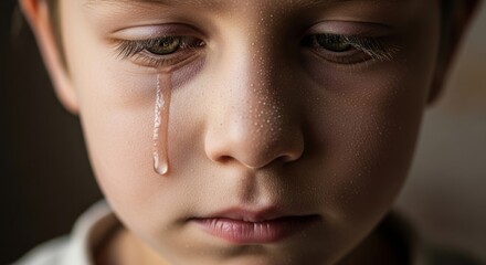 Fototapeta premium Child's Tear Rolling Down Dusty Cheek