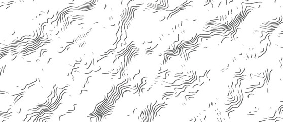 Abstract Topographic Contour Line Pattern Background With Hand-Drawn Wavy Monochrome Texture. © NILUFA